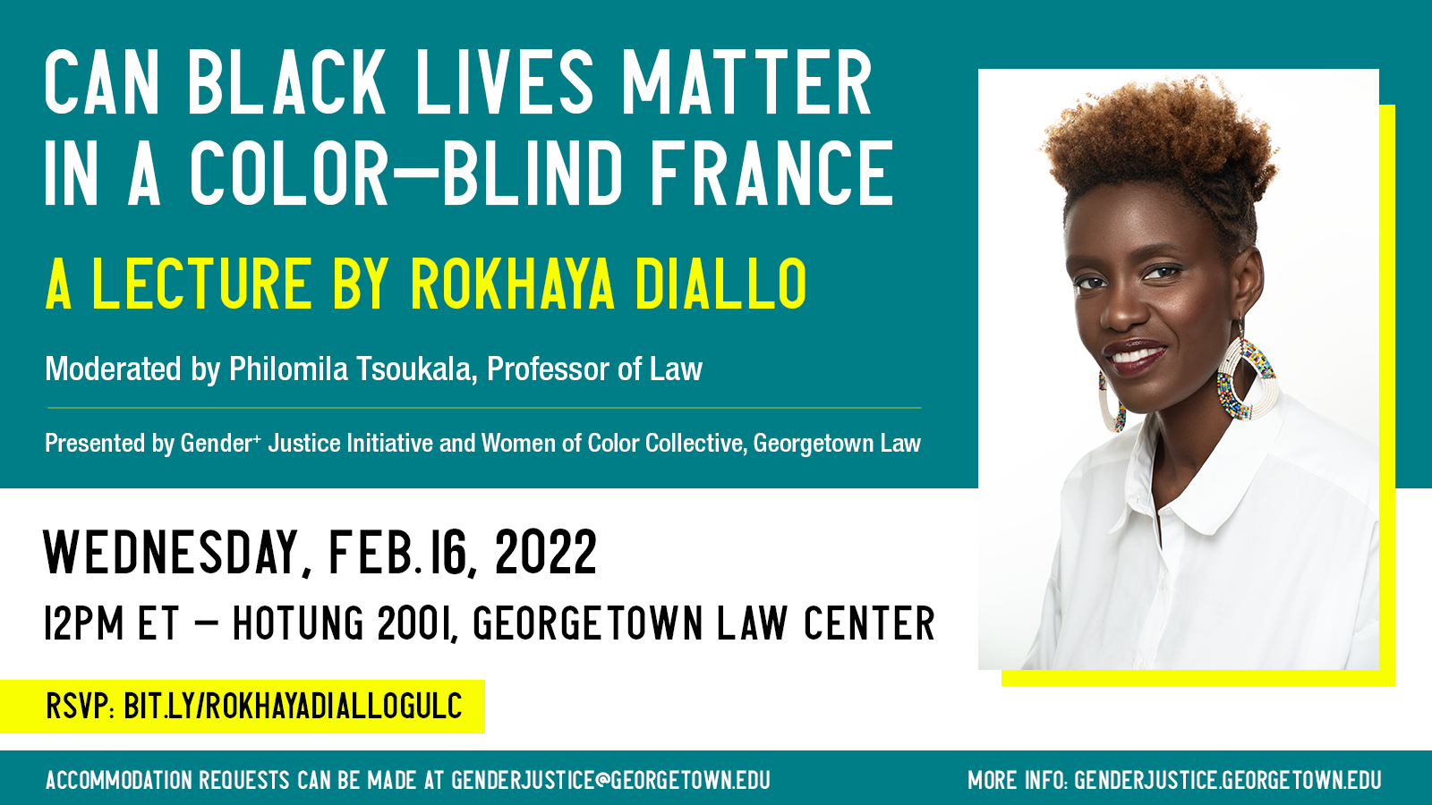 Event Flyer with Details and Headshot of Rokhaya Diallo