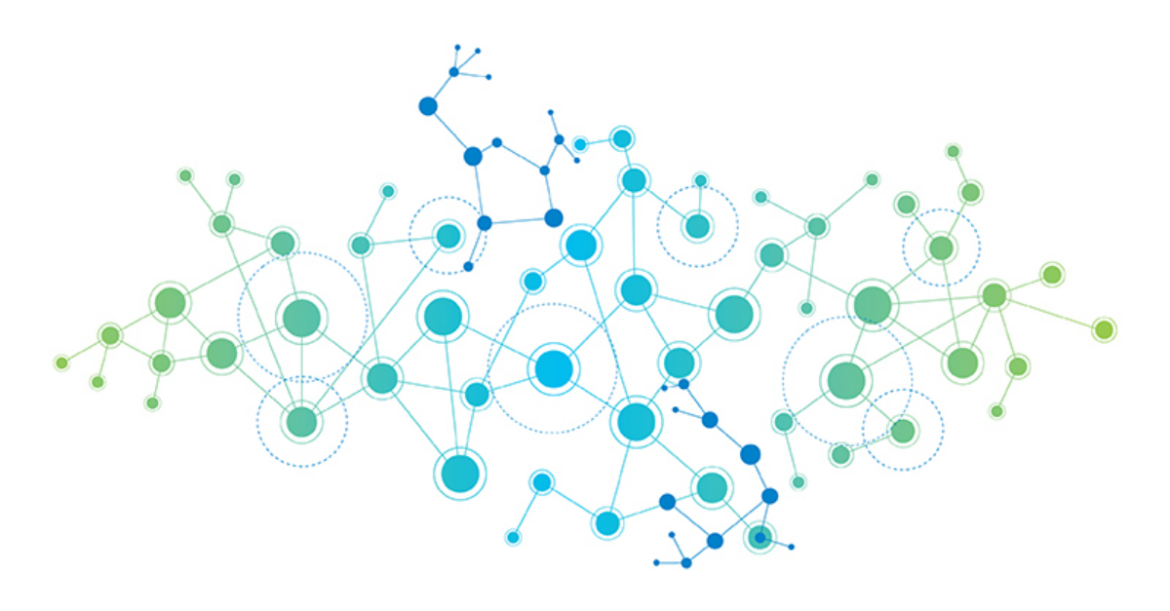A web of dozens of dots of varying sizes, connected by intersecting lines.