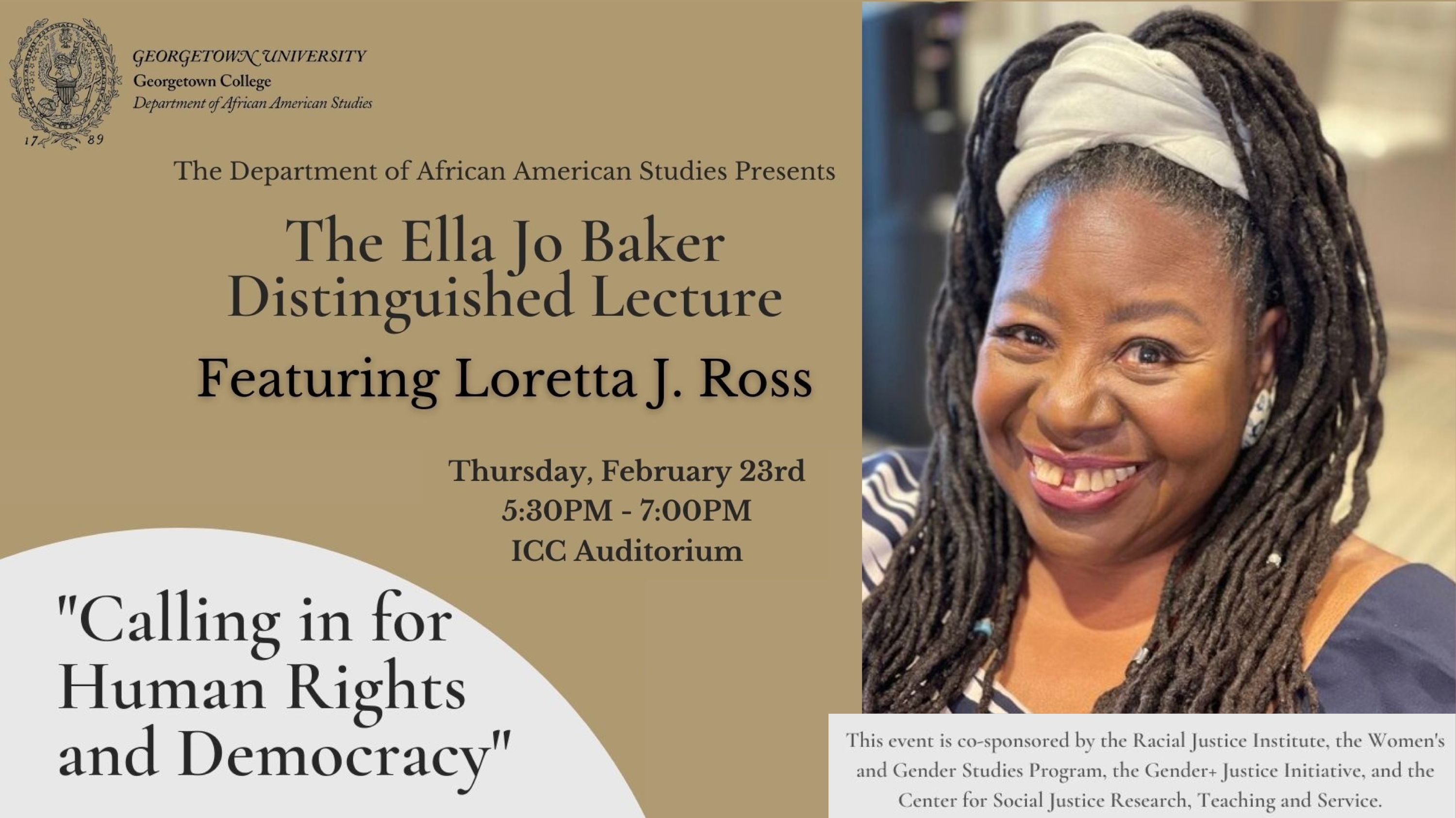 Flyer for Ella Jo Baker Distinguished Lecture