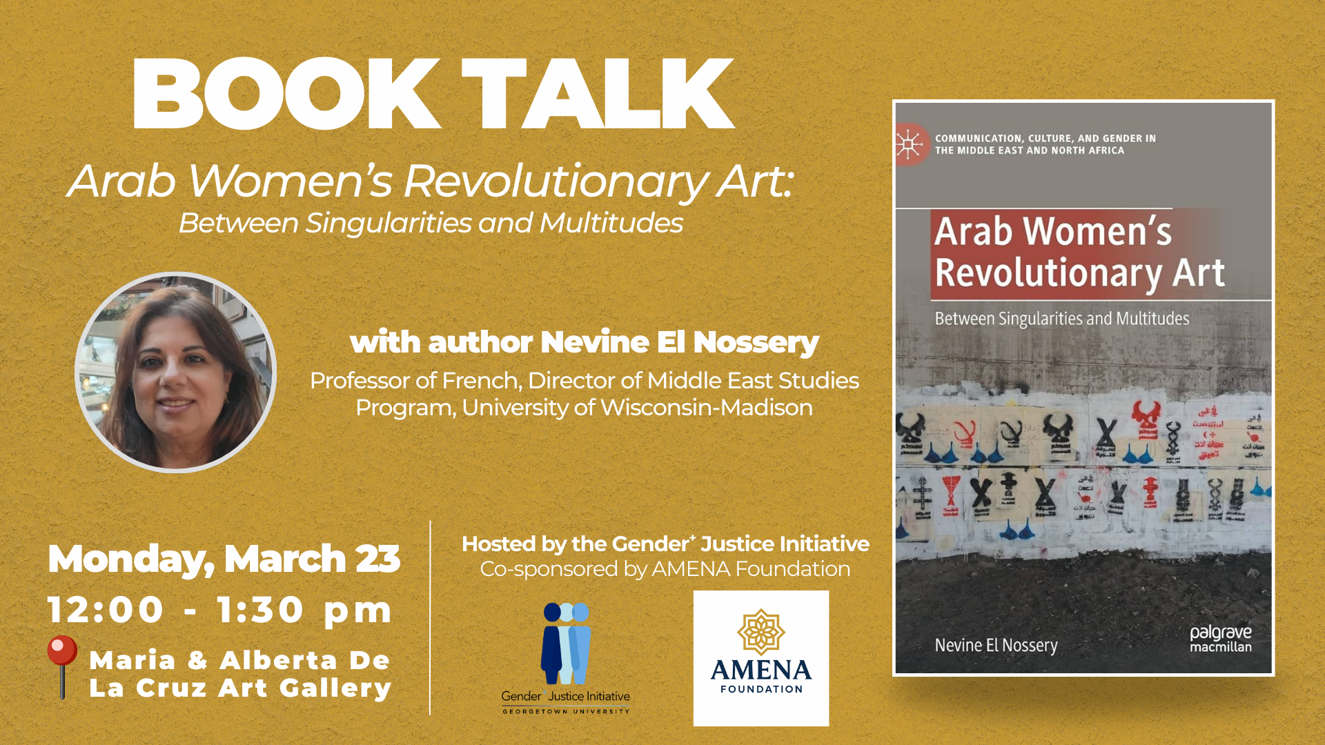 A gold flyer with a slight grain texture. Large bold text at the top reads 