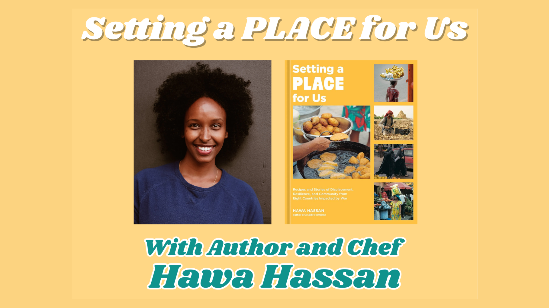 Promotional graphic with a warm yellow background titled 